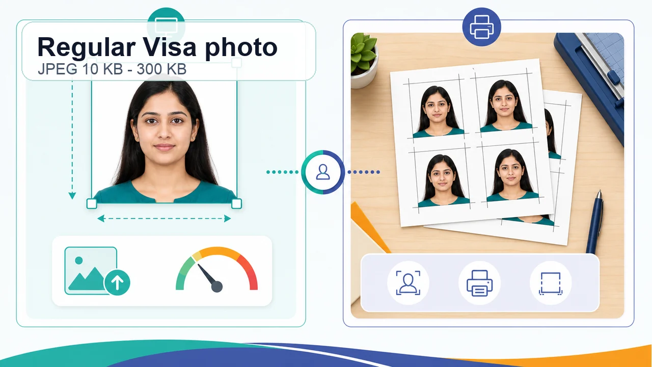 Regular India Visa写真要件の図解