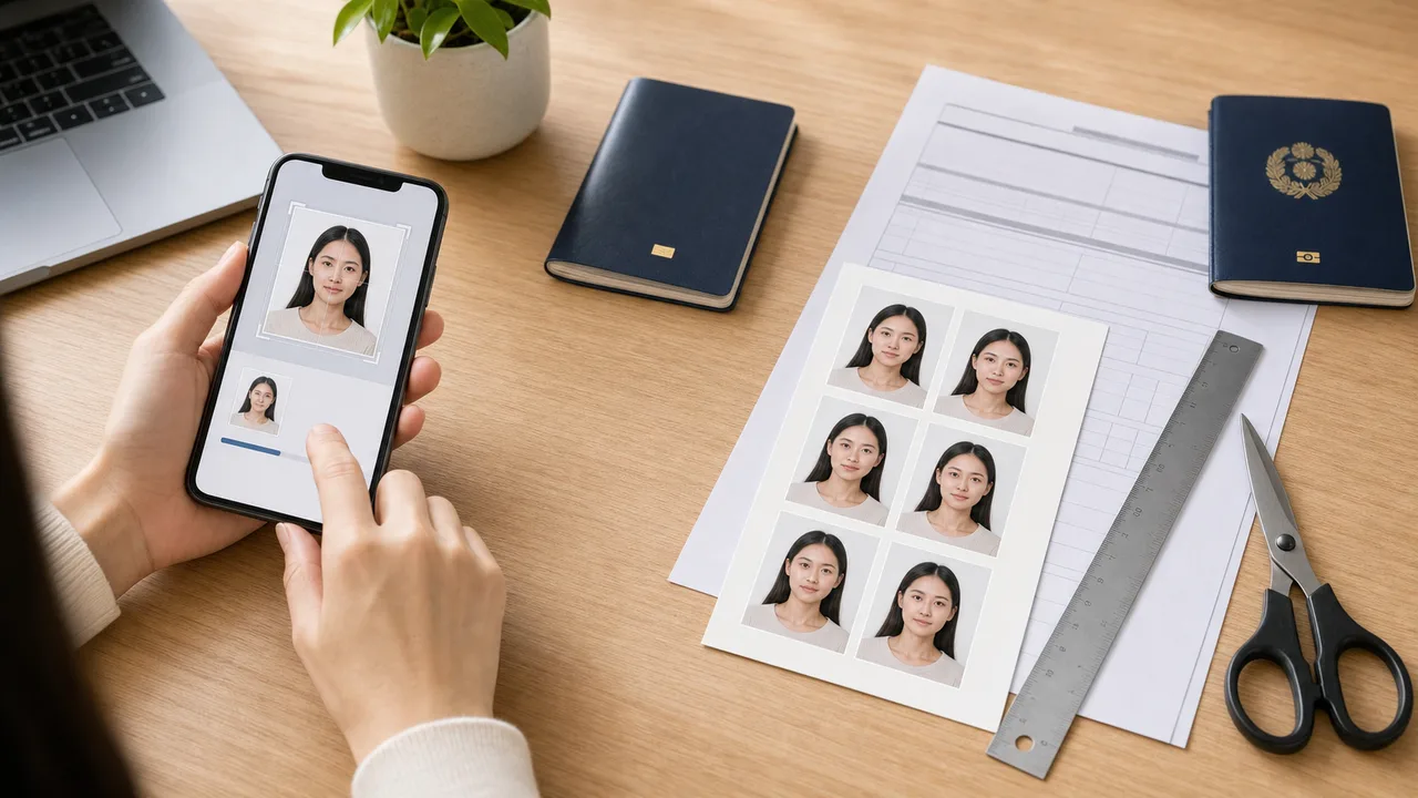 Comparación de una foto digital Japan eVISA y una foto impresa en papel