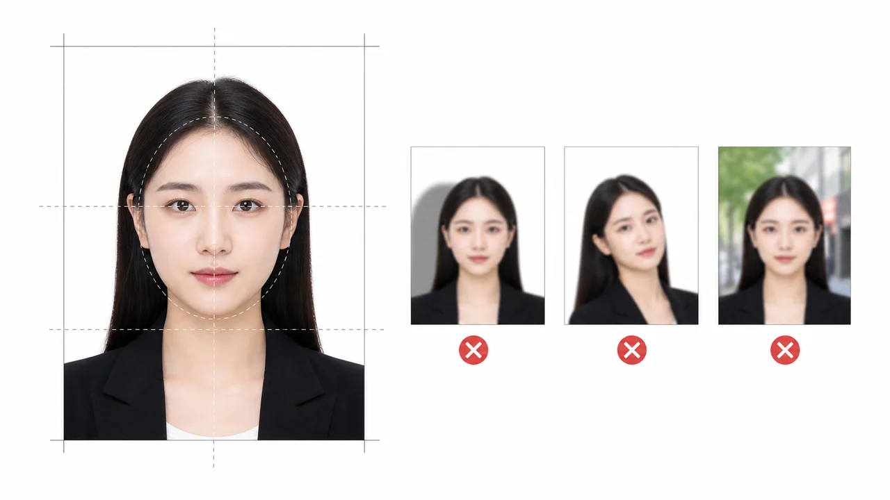 White background and face position examples for Korea travel photos