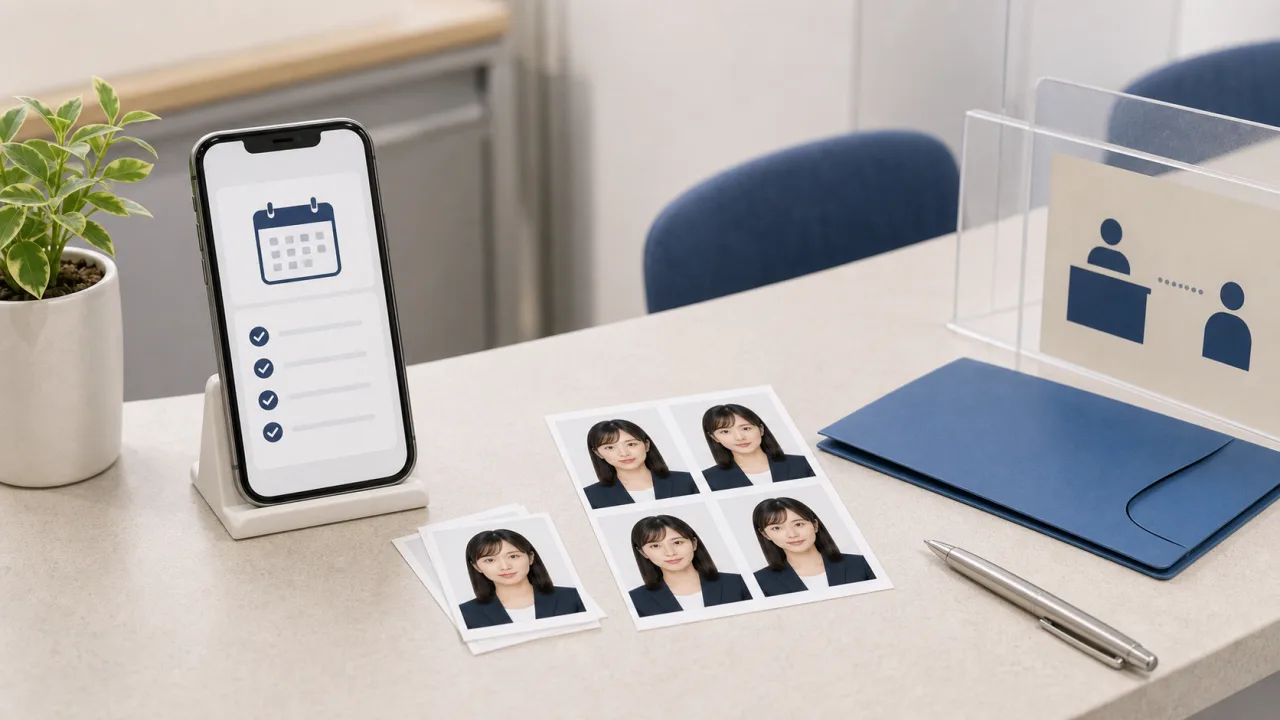 免許更新で写真を持ち込みする前に、受付条件と持参用写真プリントを確認する様子