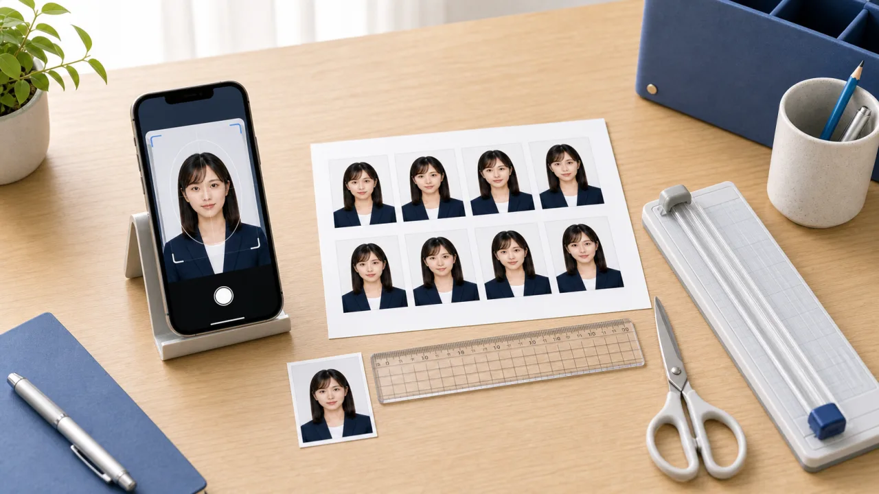 運転免許証写真をコンビニ印刷し3.0cm×2.4cmに切り出す前に確認する様子