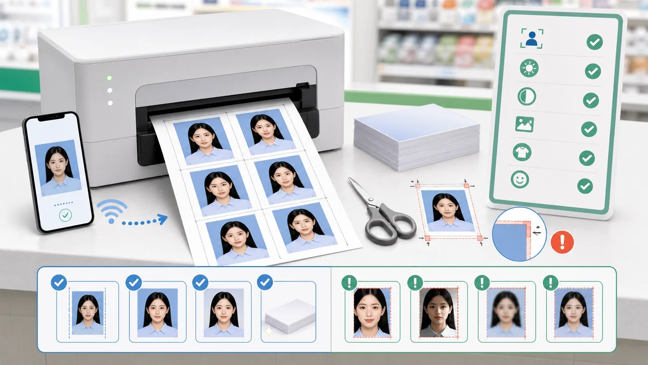 マイナンバーカード写真をL判に配置してコンビニ印刷し、45mm×35mmに切るチェック図