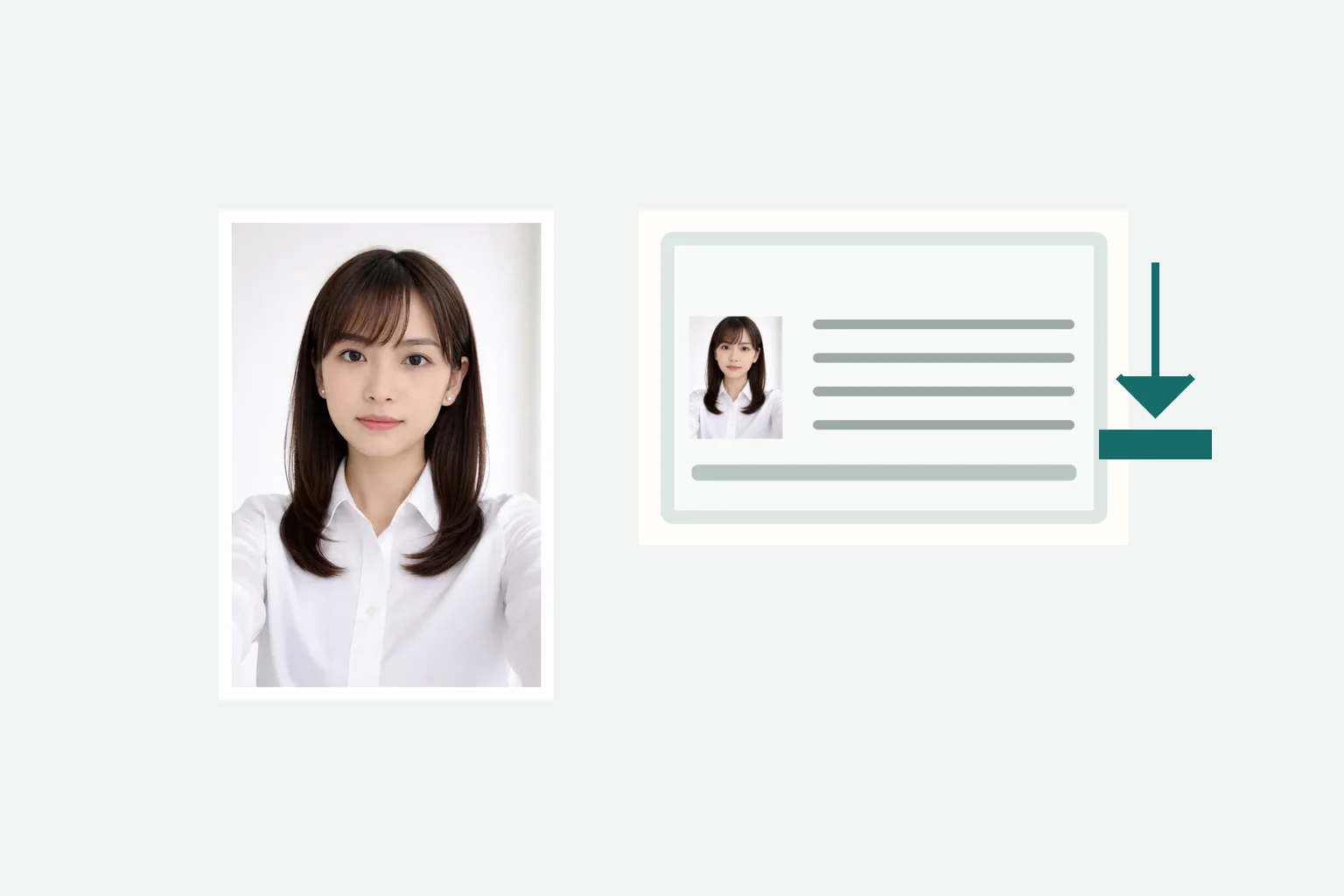 顔写真とパスポート画像の完成データを端末へ保存する操作イメージ