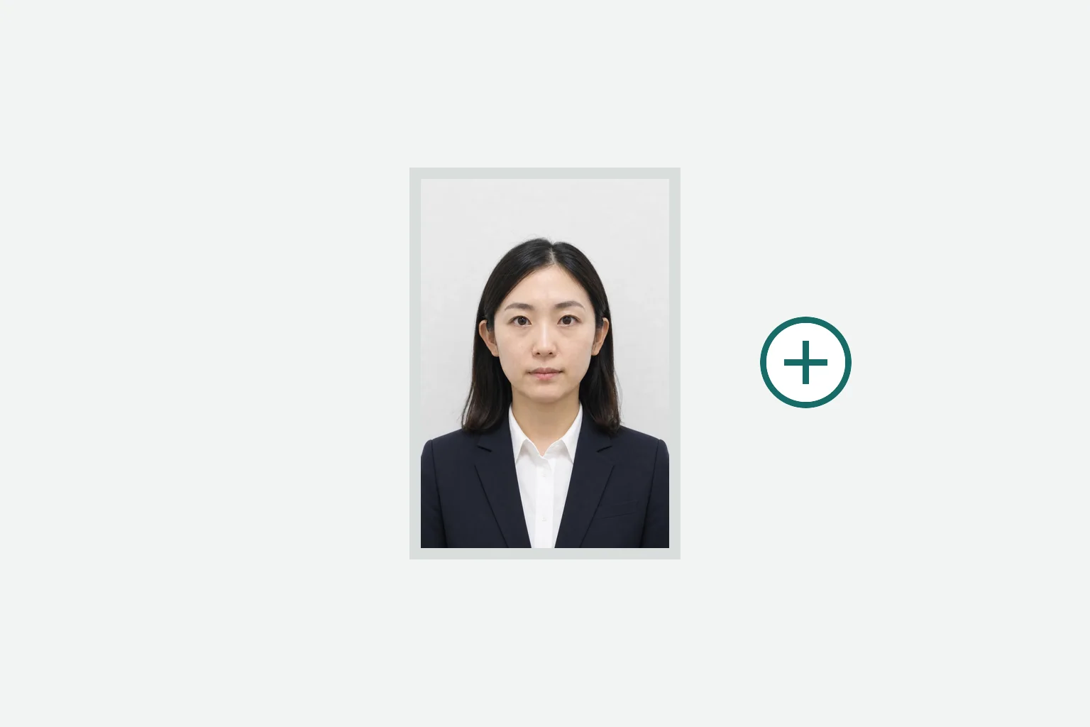 看護師国家試験用の800×1200ピクセル・40対60比率の証明写真イメージの元写真を追加するイメージ