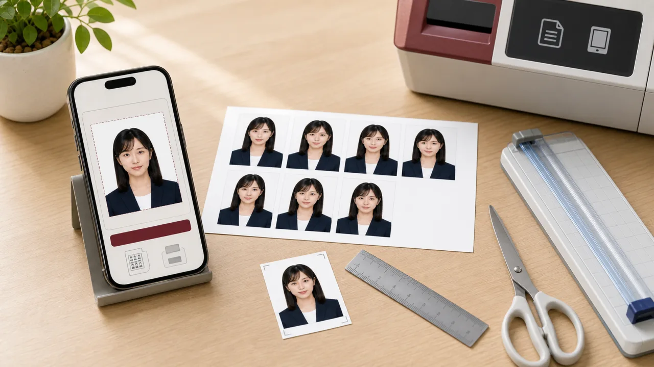 パスポート写真をコンビニ印刷して45×35mmに切り出す前に確認する図解