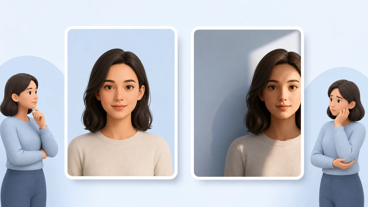 ビザ写真でよくある失敗を表すイラスト