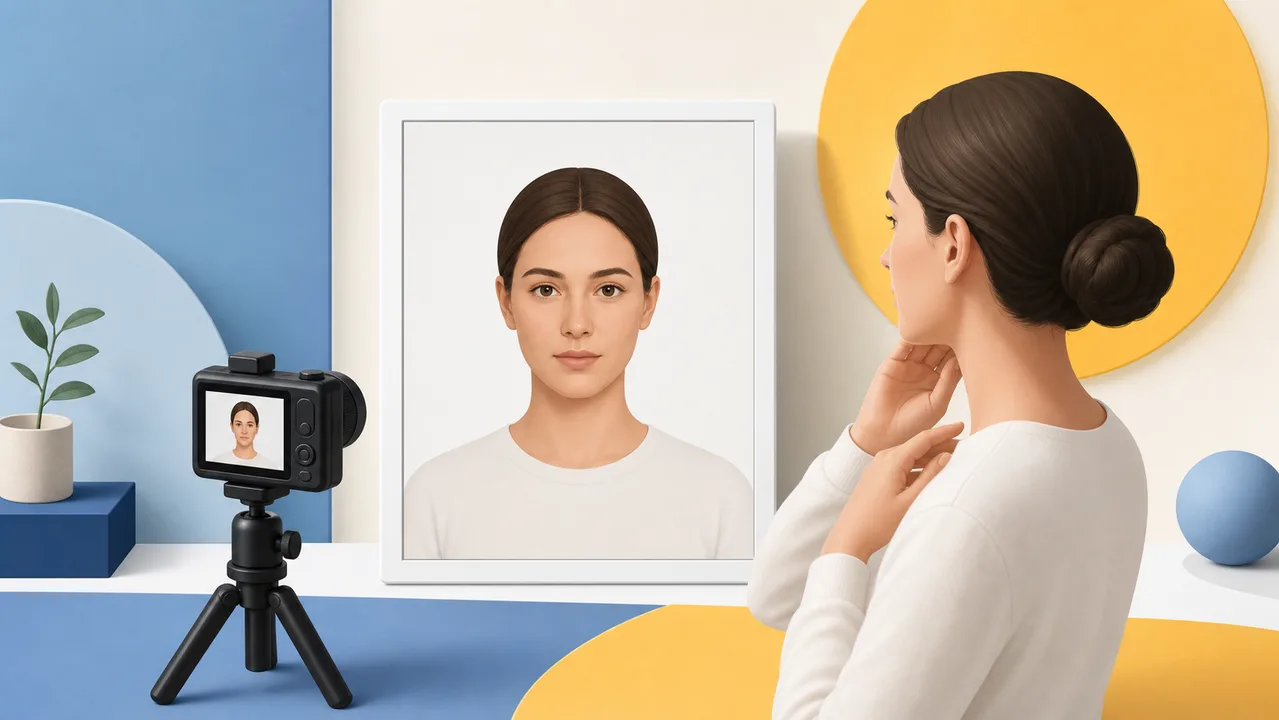 Editorial illustration of applying for a Sweden Schengen visa at VFS Global Tokyo with onsite photo capture