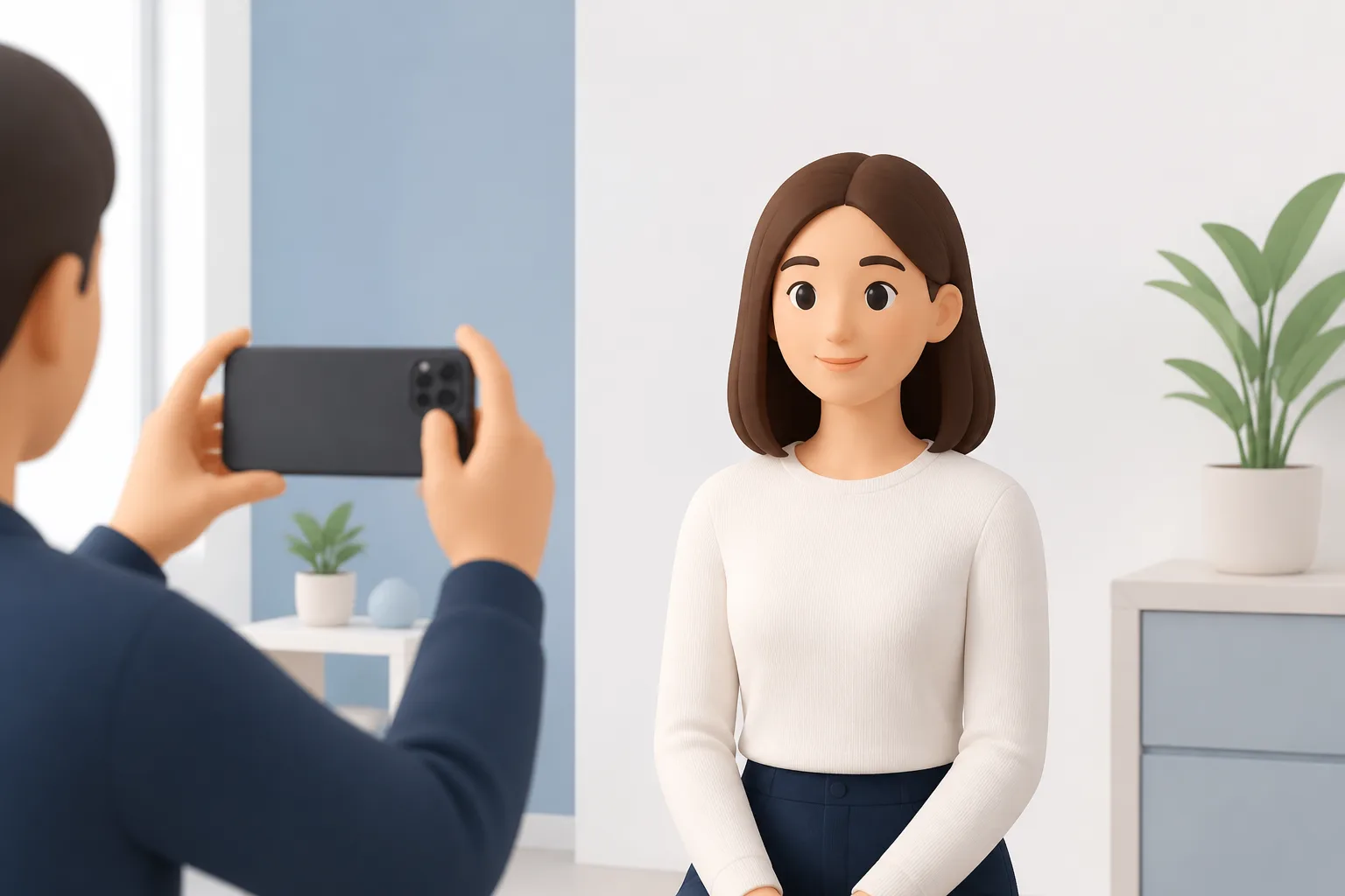 Illustration of keeping a comfortable camera distance for a face photo
