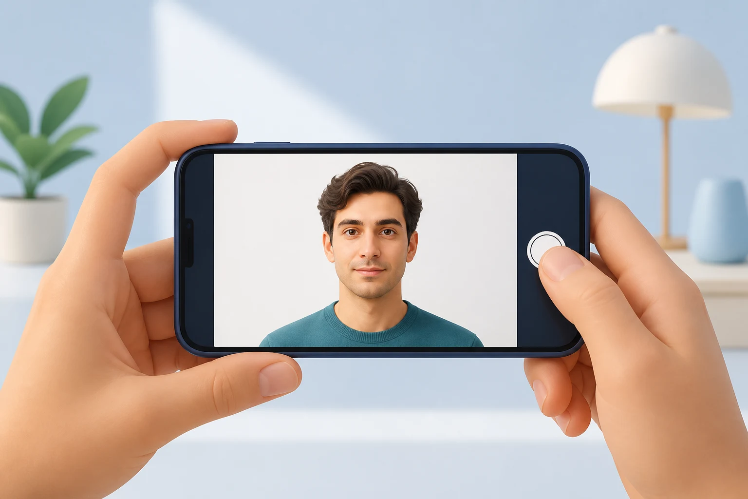 Illustration of capturing a face photo with a smartphone