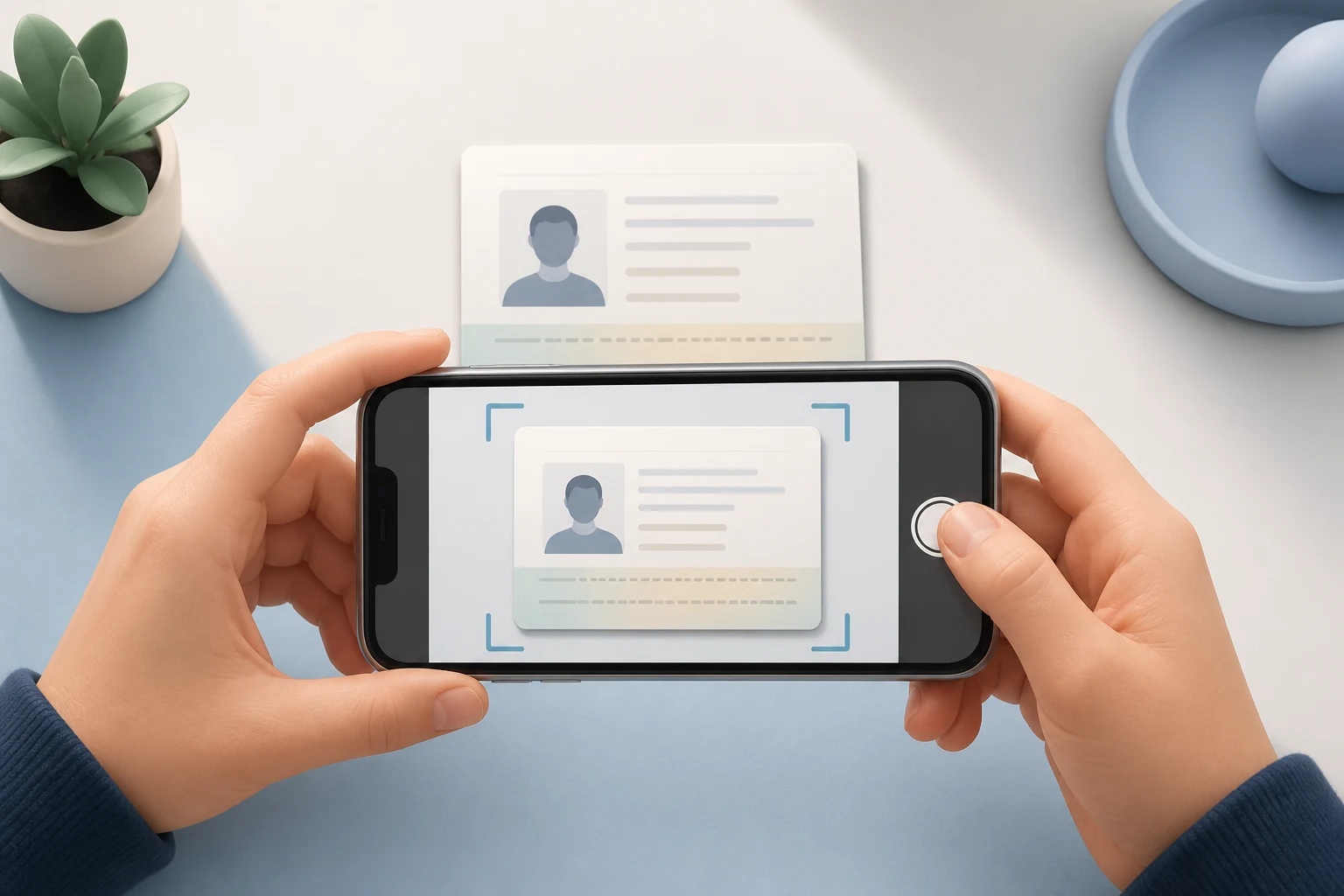 Illustration of preparing a face photo and passport-related application files