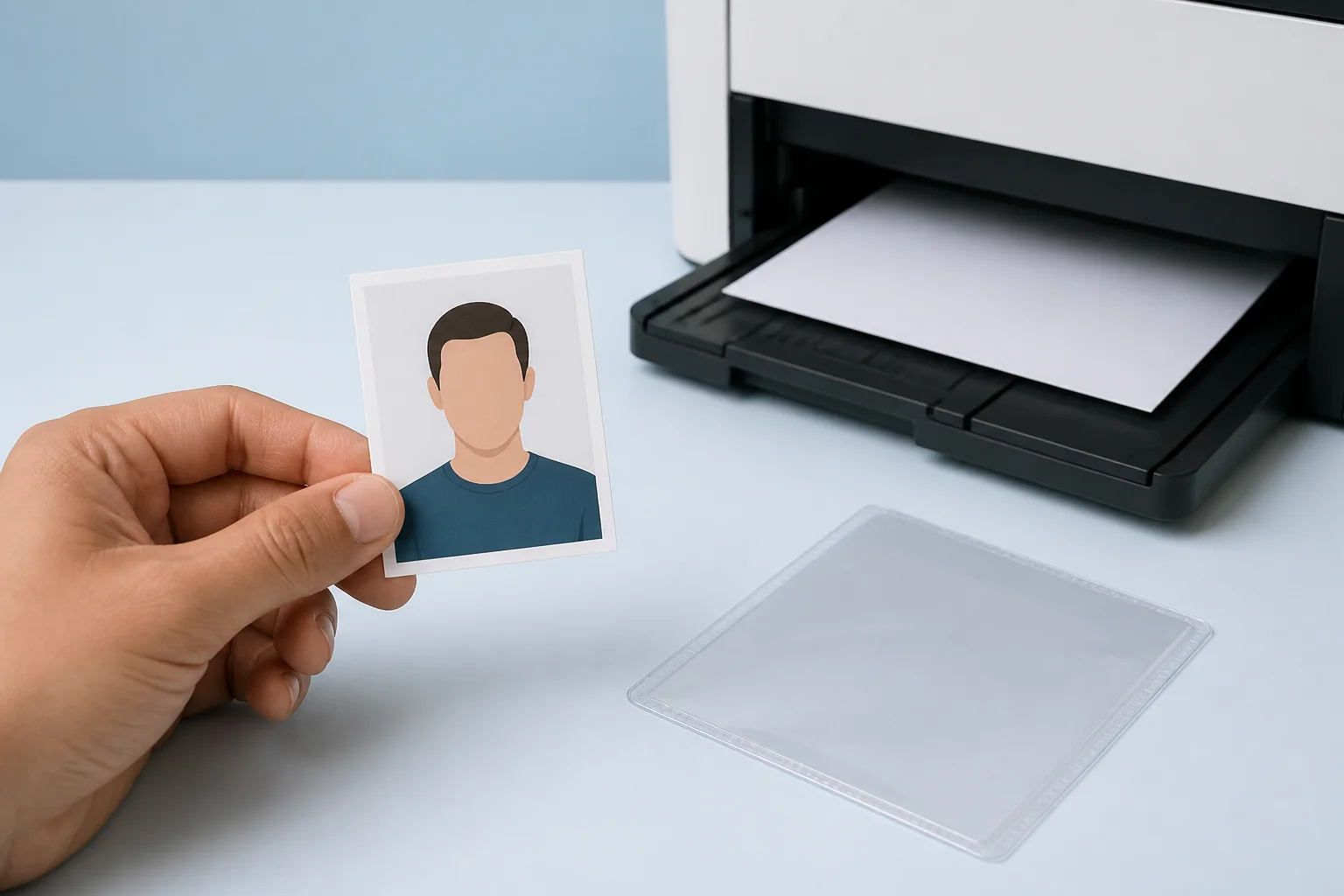 Illustration of checking an applicant-prepared printed photo before an appointment