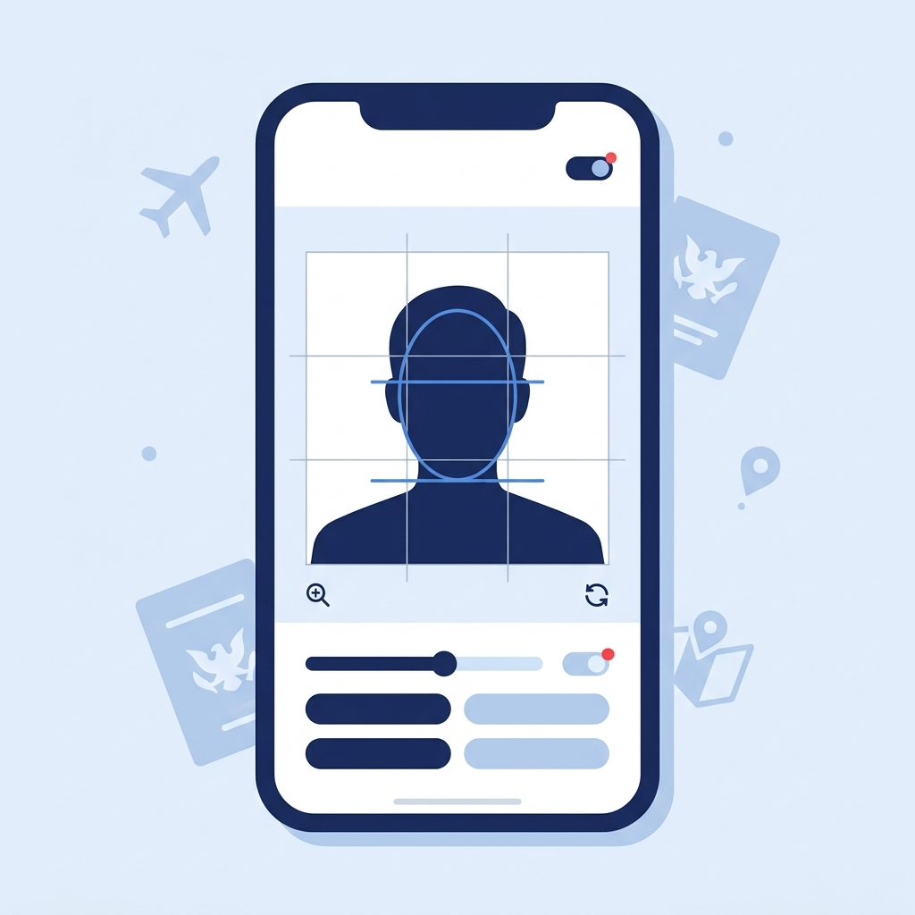 US Visa and DV Lottery Photo Adjustment Guide visual on a smartphone